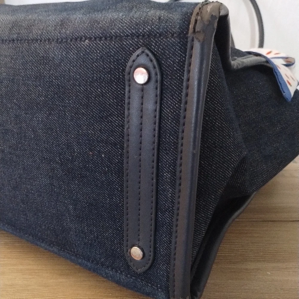 Kate Spade Ella Large Monogram Midnight Blue Denim Tote Bag - Picture 12 of 16